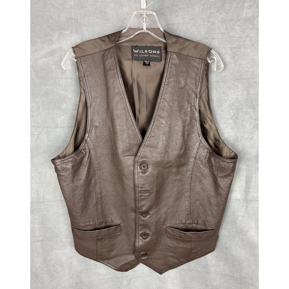 Vintage Wilsons Leather Vest Mens Large Dark Brown Western Cowboy Rodeo Biker